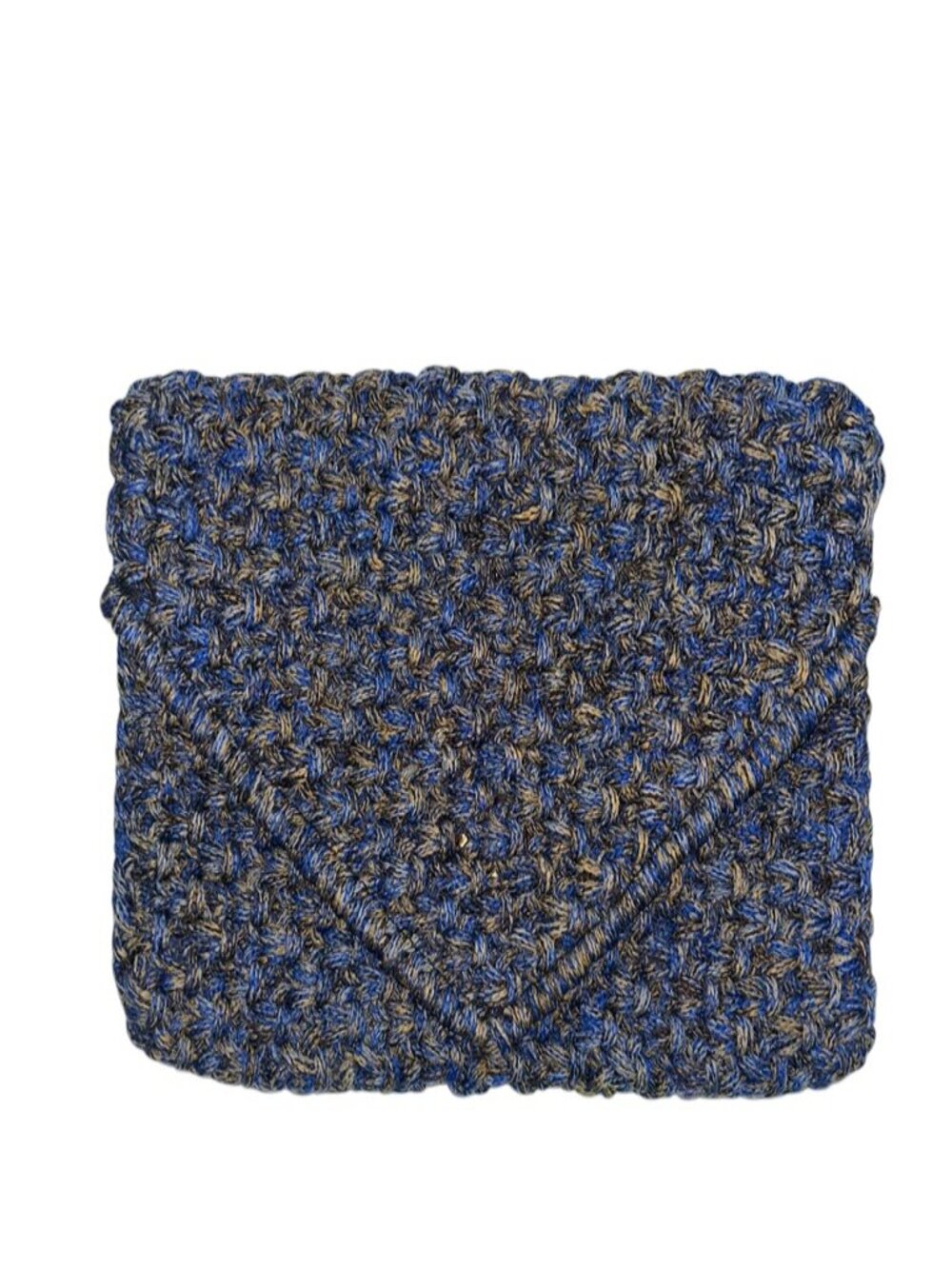 Hand Woven thick blue khaki tan envelope clutch bag purse